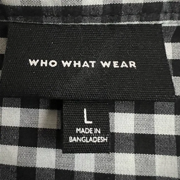 Black And White Blouse Who What Wear Mid Length Sleeve Ruffled Neckline Size L - Picture 4 of 11